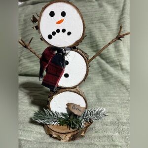 Handmade Charming Snowman Decor with Plaid Scarf